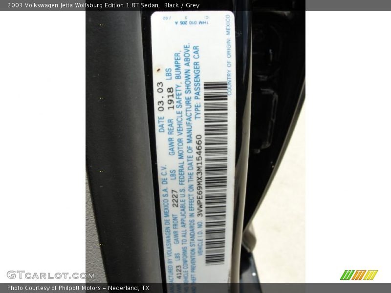 Black / Grey 2003 Volkswagen Jetta Wolfsburg Edition 1.8T Sedan