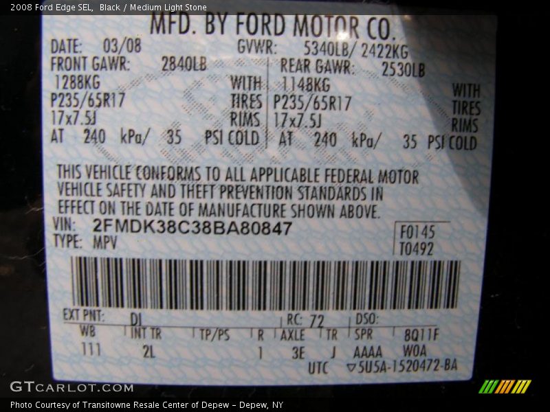 Black / Medium Light Stone 2008 Ford Edge SEL
