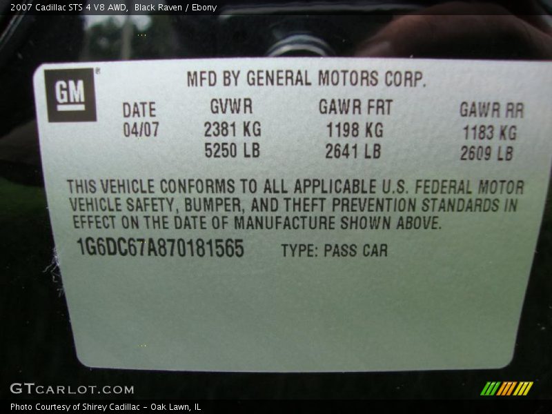 Black Raven / Ebony 2007 Cadillac STS 4 V8 AWD