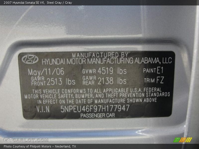 Steel Gray / Gray 2007 Hyundai Sonata SE V6