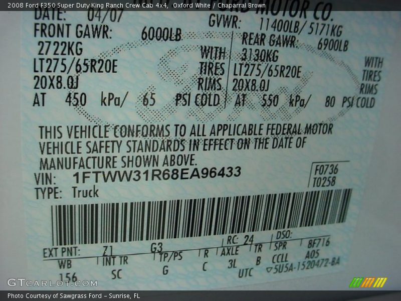 Oxford White / Chaparral Brown 2008 Ford F350 Super Duty King Ranch Crew Cab 4x4