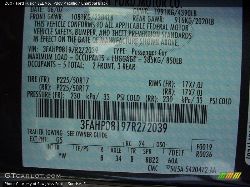 Alloy Metallic / Charcoal Black 2007 Ford Fusion SEL V6