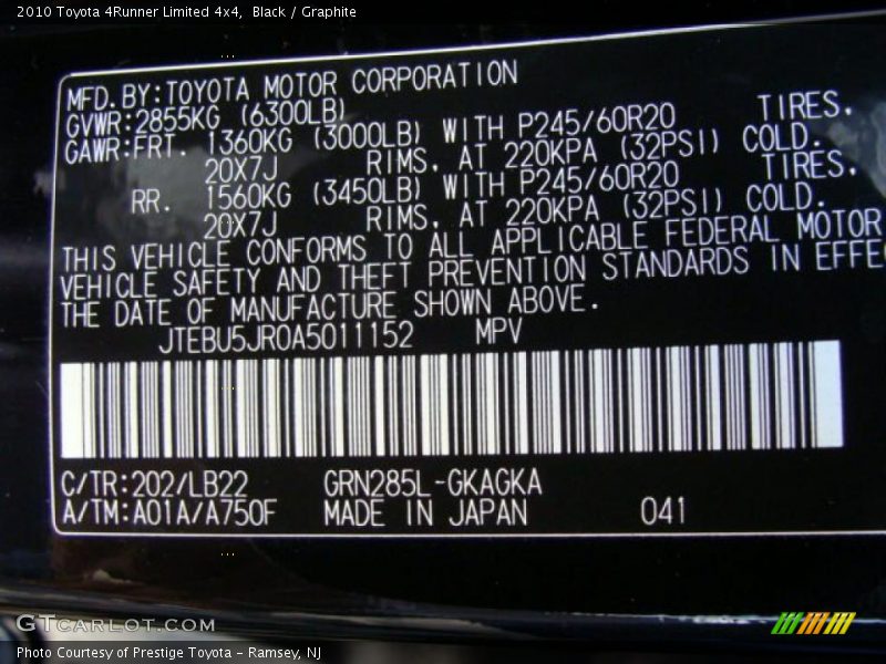 Black / Graphite 2010 Toyota 4Runner Limited 4x4