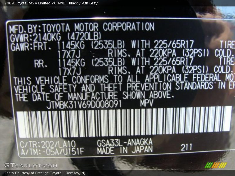 Black / Ash Gray 2009 Toyota RAV4 Limited V6 4WD