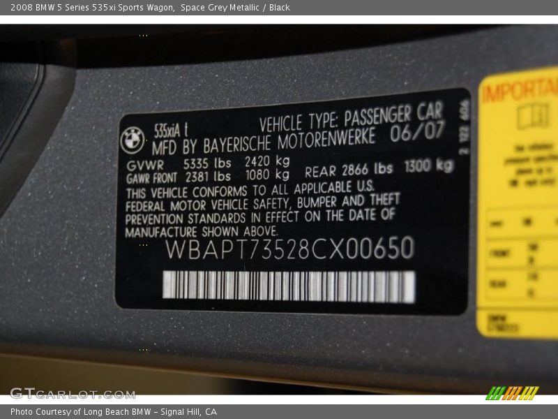 Space Grey Metallic / Black 2008 BMW 5 Series 535xi Sports Wagon