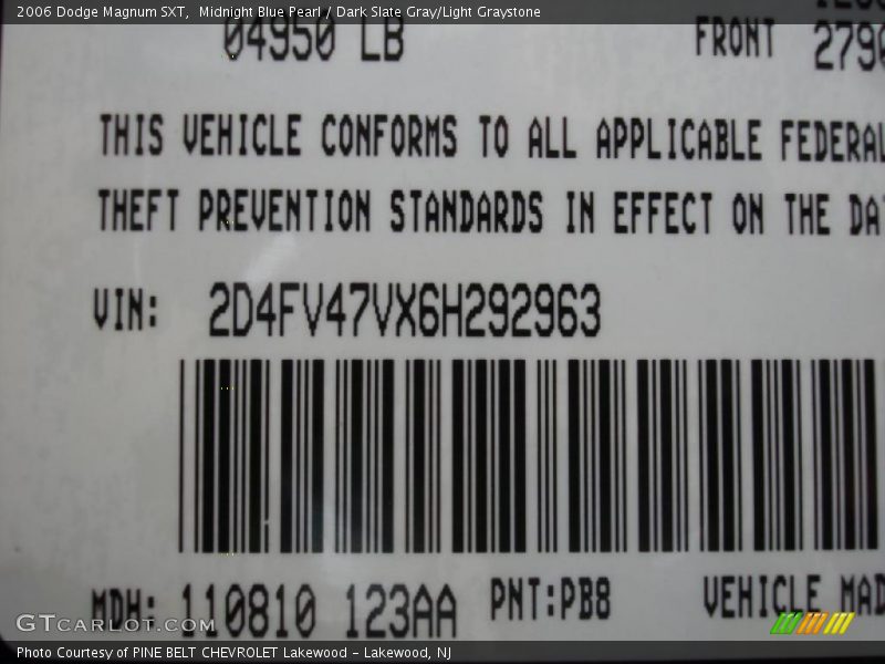 Midnight Blue Pearl / Dark Slate Gray/Light Graystone 2006 Dodge Magnum SXT