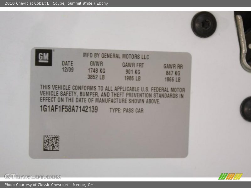 Summit White / Ebony 2010 Chevrolet Cobalt LT Coupe