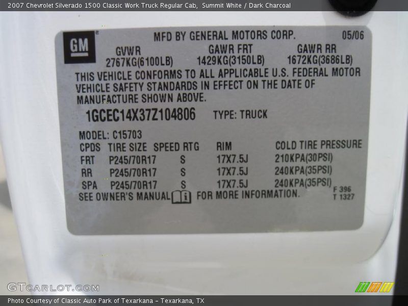 Summit White / Dark Charcoal 2007 Chevrolet Silverado 1500 Classic Work Truck Regular Cab