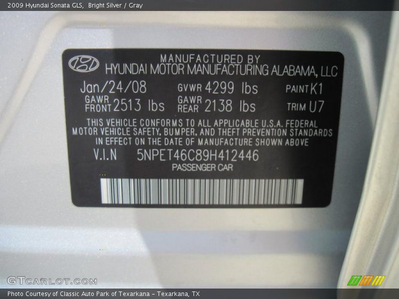 Bright Silver / Gray 2009 Hyundai Sonata GLS