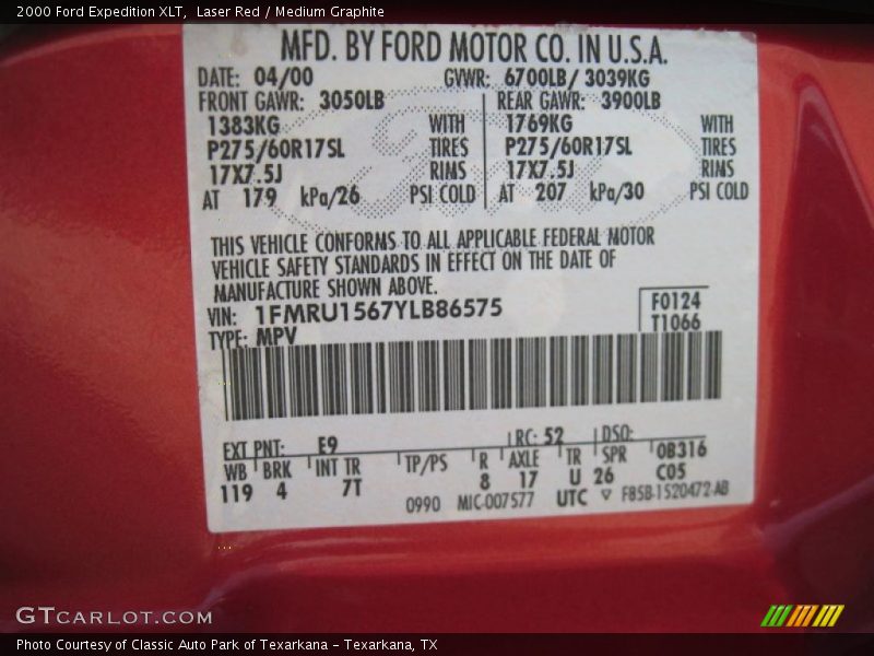 Laser Red / Medium Graphite 2000 Ford Expedition XLT
