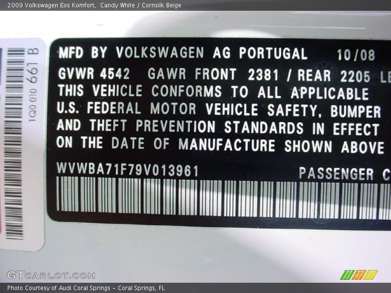 Candy White / Cornsilk Beige 2009 Volkswagen Eos Komfort