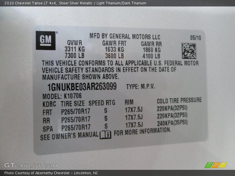 Sheer Silver Metallic / Light Titanium/Dark Titanium 2010 Chevrolet Tahoe LT 4x4