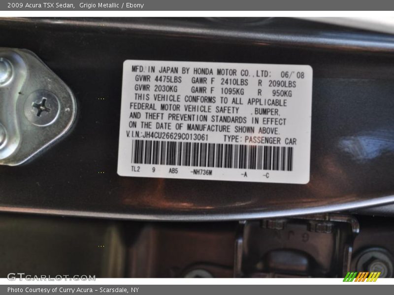 Grigio Metallic / Ebony 2009 Acura TSX Sedan