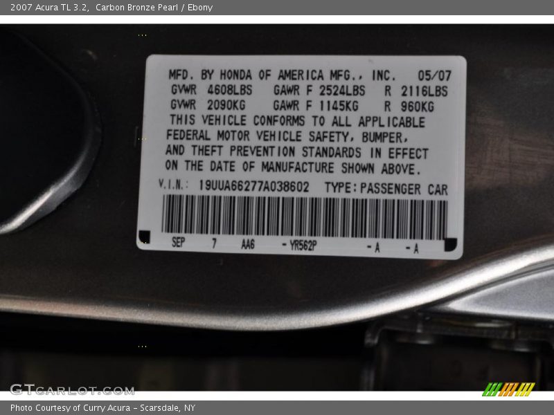 Carbon Bronze Pearl / Ebony 2007 Acura TL 3.2