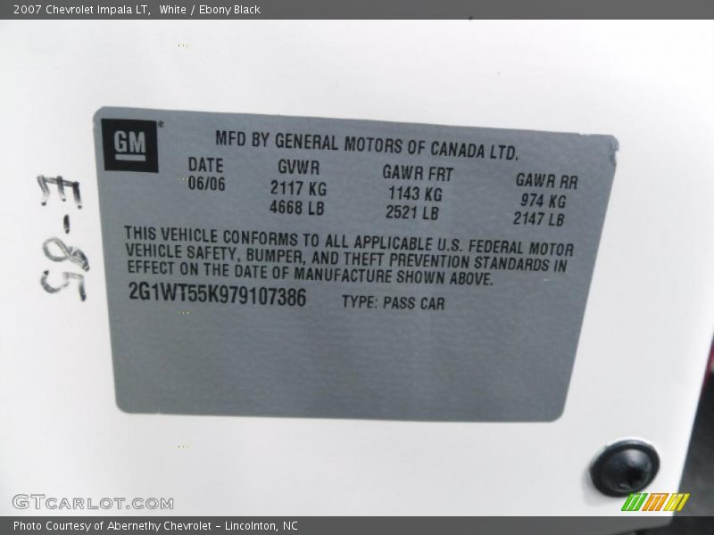 White / Ebony Black 2007 Chevrolet Impala LT