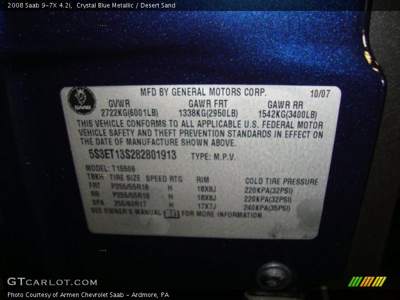 Crystal Blue Metallic / Desert Sand 2008 Saab 9-7X 4.2i