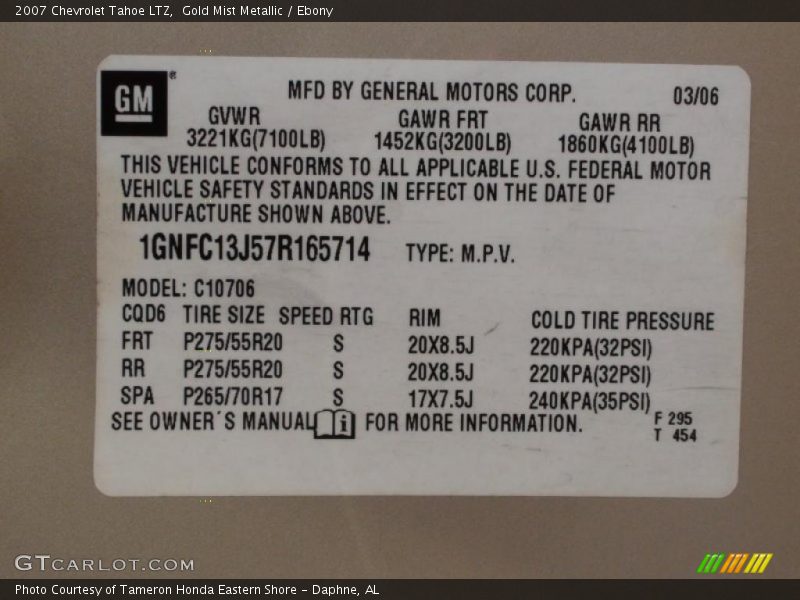 Gold Mist Metallic / Ebony 2007 Chevrolet Tahoe LTZ