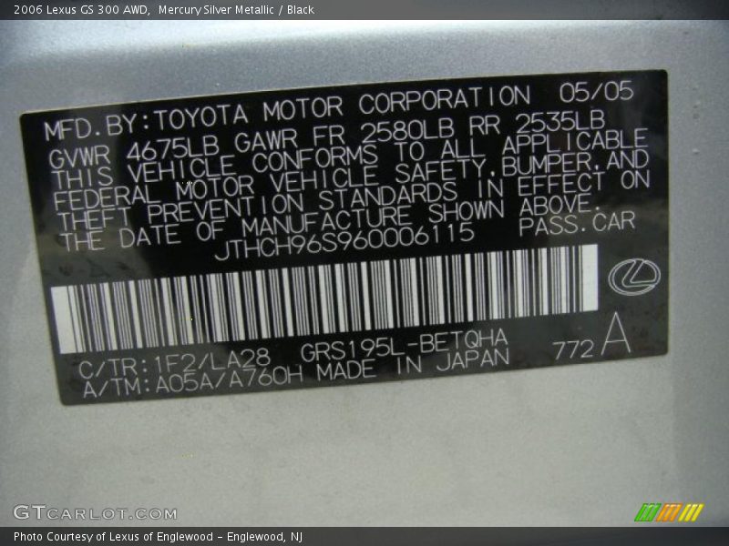 Mercury Silver Metallic / Black 2006 Lexus GS 300 AWD