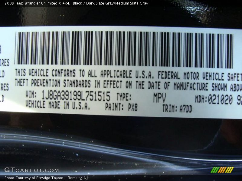 Black / Dark Slate Gray/Medium Slate Gray 2009 Jeep Wrangler Unlimited X 4x4