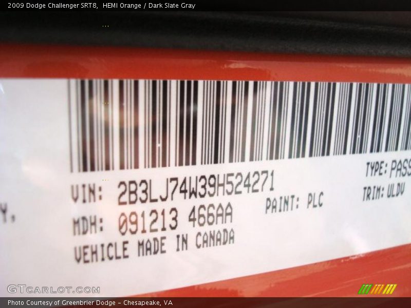 HEMI Orange / Dark Slate Gray 2009 Dodge Challenger SRT8