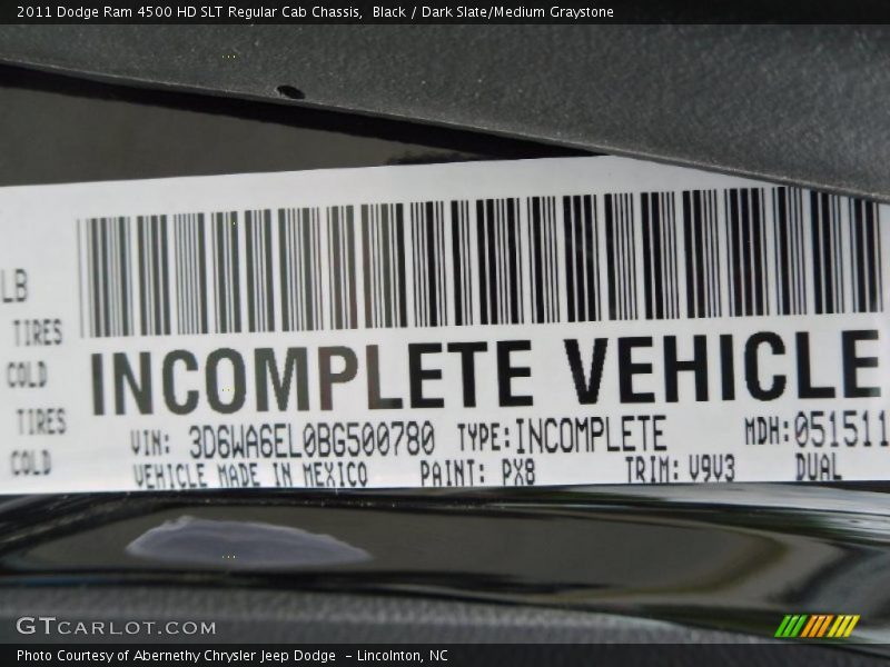 Black / Dark Slate/Medium Graystone 2011 Dodge Ram 4500 HD SLT Regular Cab Chassis