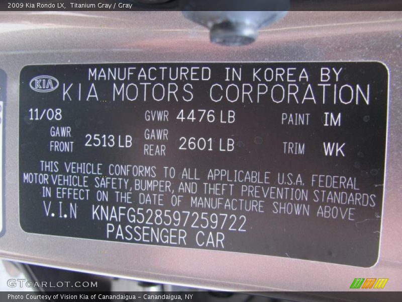 Titanium Gray / Gray 2009 Kia Rondo LX