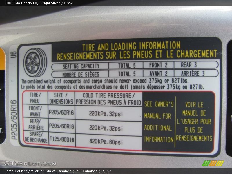 Bright Silver / Gray 2009 Kia Rondo LX