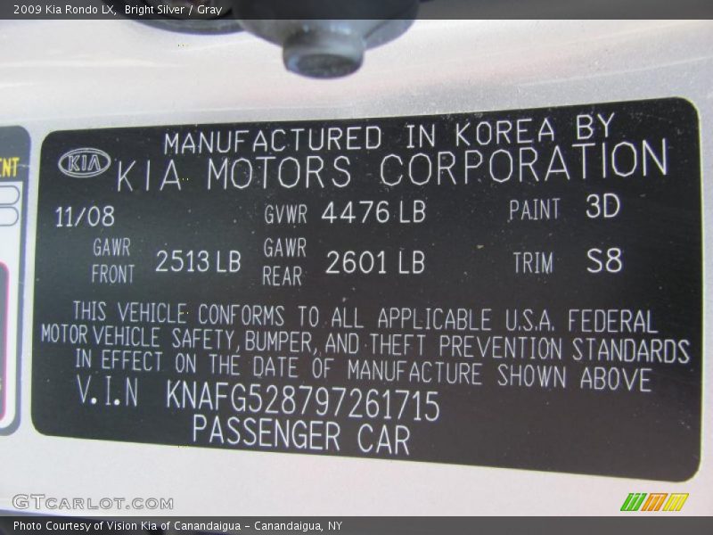 Bright Silver / Gray 2009 Kia Rondo LX