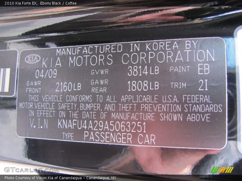 Ebony Black / Coffee 2010 Kia Forte EX