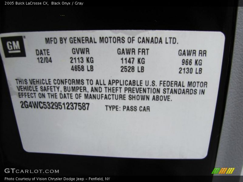 Black Onyx / Gray 2005 Buick LaCrosse CX