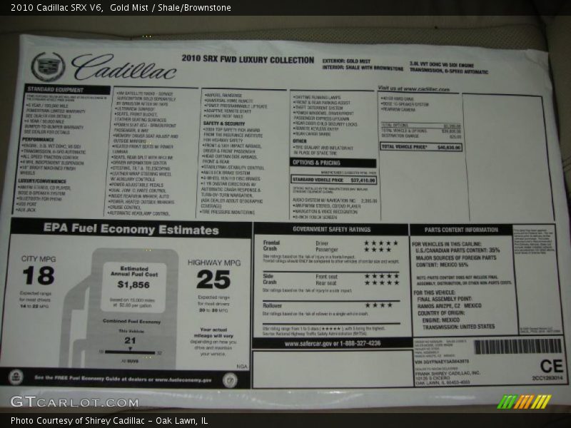 Gold Mist / Shale/Brownstone 2010 Cadillac SRX V6