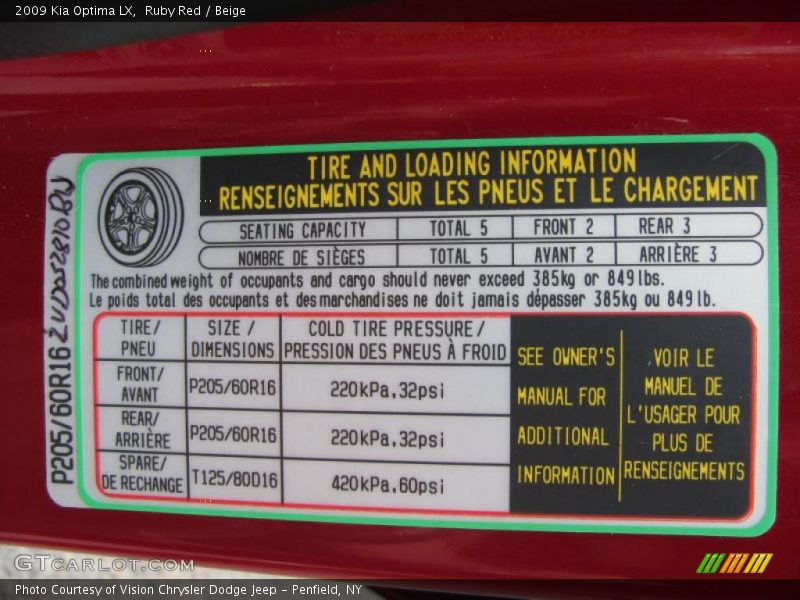 Ruby Red / Beige 2009 Kia Optima LX