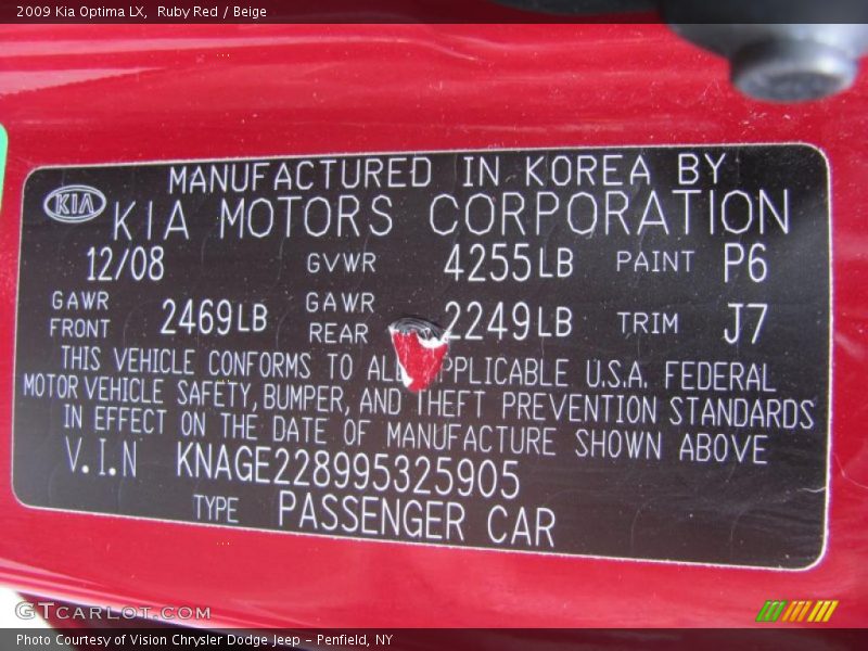Ruby Red / Beige 2009 Kia Optima LX