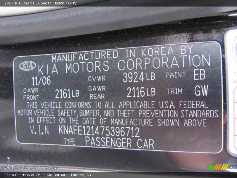 Black / Gray 2007 Kia Spectra EX Sedan