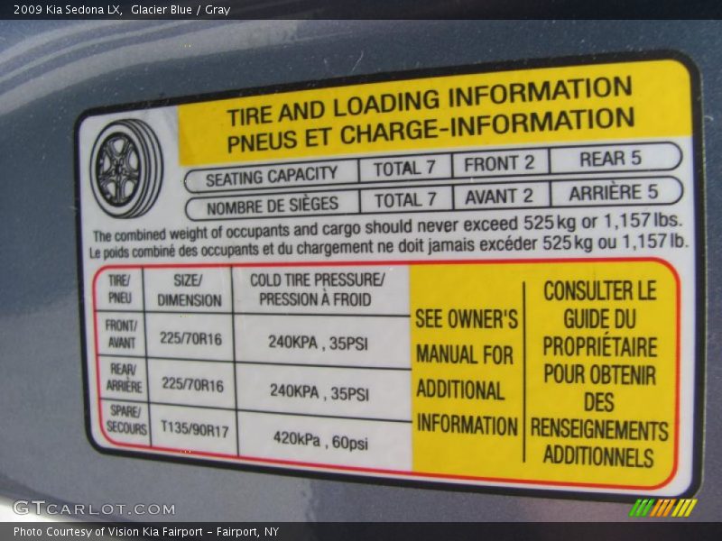 Glacier Blue / Gray 2009 Kia Sedona LX