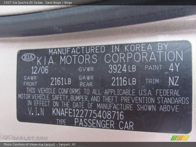 Sand Beige / Beige 2007 Kia Spectra EX Sedan