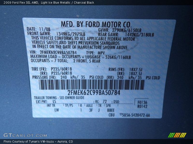 Light Ice Blue Metallic / Charcoal Black 2009 Ford Flex SEL AWD