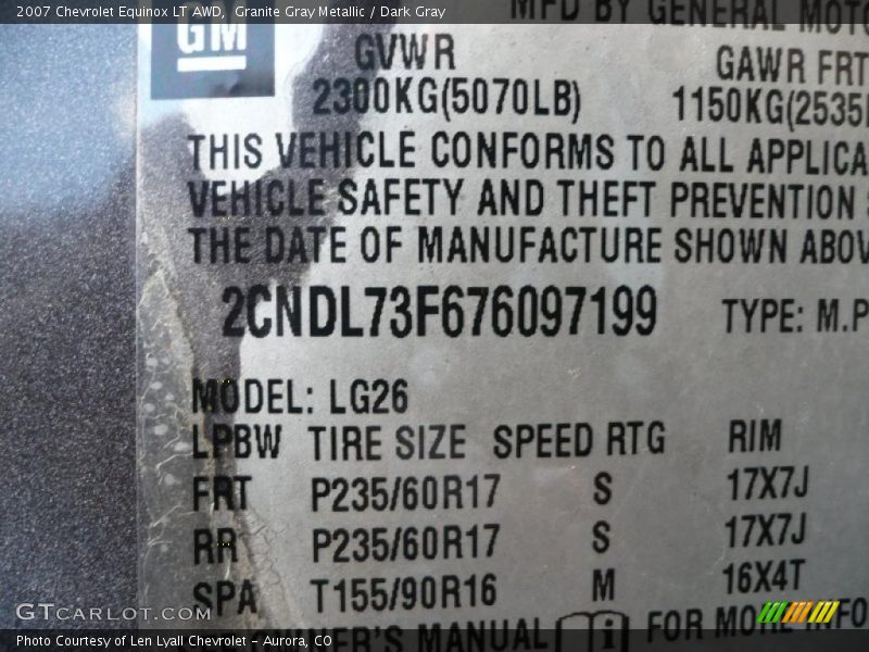 Granite Gray Metallic / Dark Gray 2007 Chevrolet Equinox LT AWD