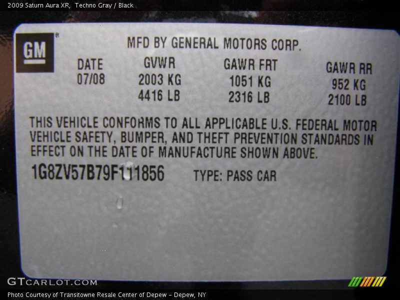 Techno Gray / Black 2009 Saturn Aura XR