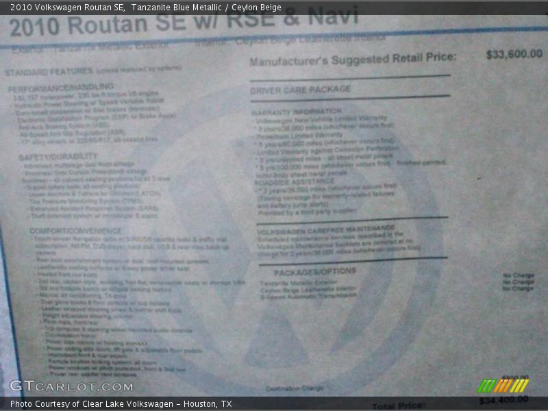 Tanzanite Blue Metallic / Ceylon Beige 2010 Volkswagen Routan SE