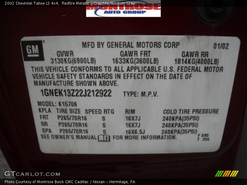Redfire Metallic / Graphite/Medium Gray 2002 Chevrolet Tahoe LS 4x4