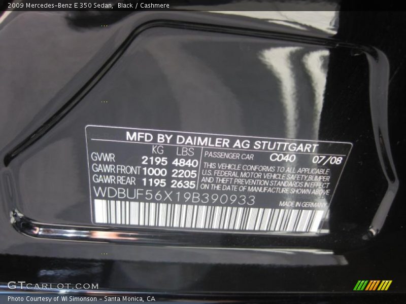 Black / Cashmere 2009 Mercedes-Benz E 350 Sedan