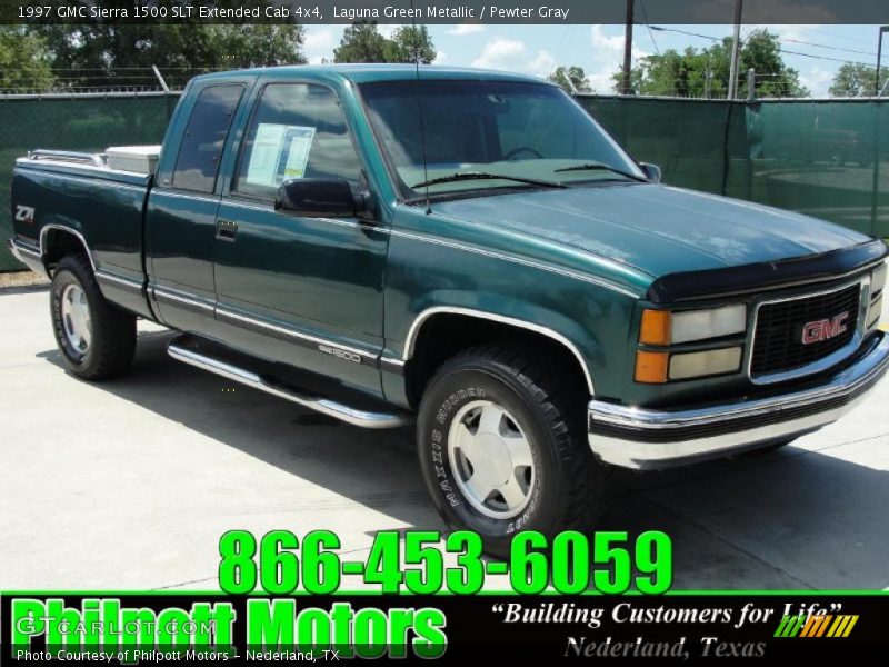 Laguna Green Metallic / Pewter Gray 1997 GMC Sierra 1500 SLT Extended Cab 4x4
