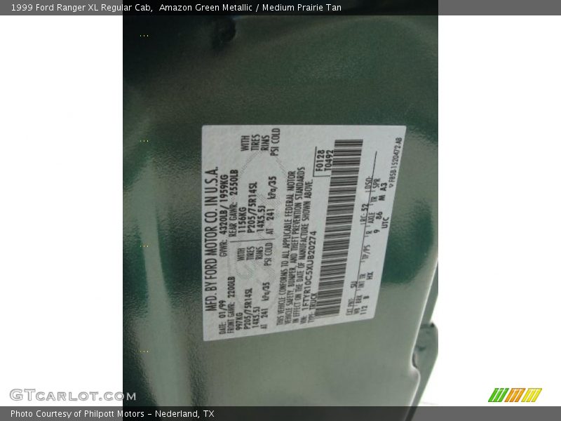 Amazon Green Metallic / Medium Prairie Tan 1999 Ford Ranger XL Regular Cab