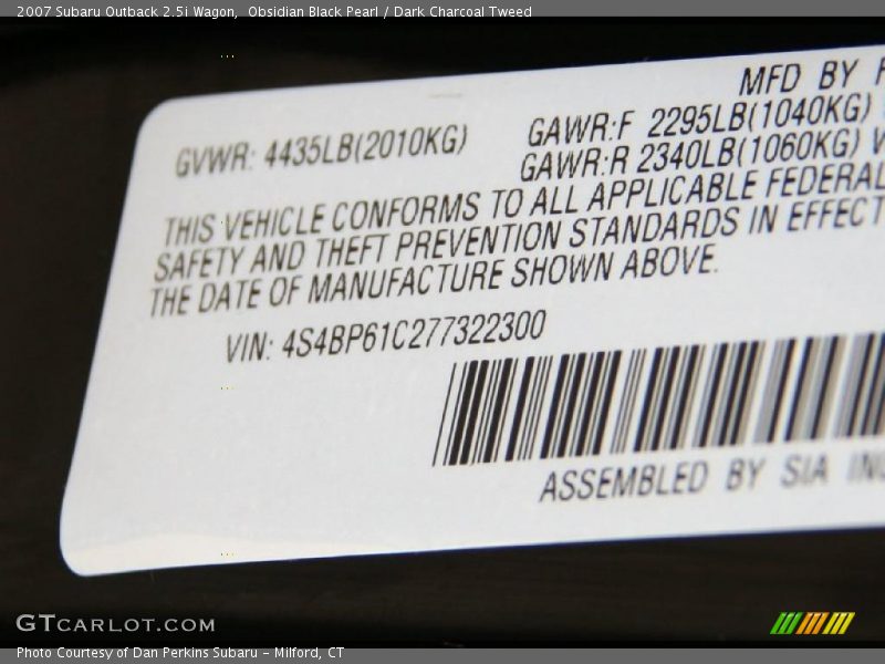 Obsidian Black Pearl / Dark Charcoal Tweed 2007 Subaru Outback 2.5i Wagon