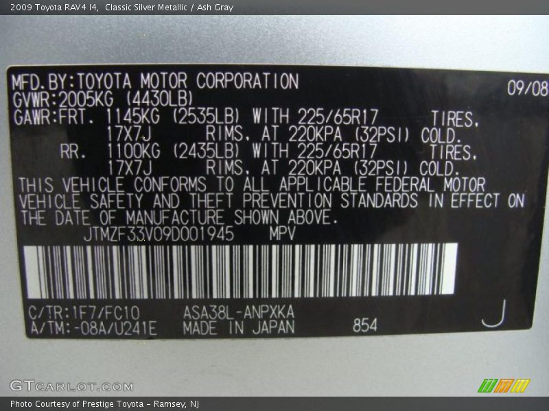 Classic Silver Metallic / Ash Gray 2009 Toyota RAV4 I4