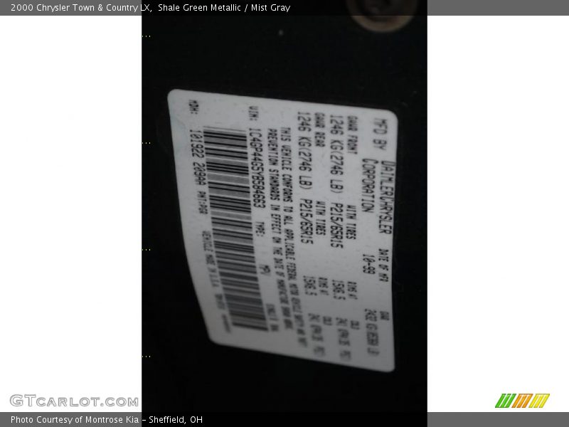 Shale Green Metallic / Mist Gray 2000 Chrysler Town & Country LX