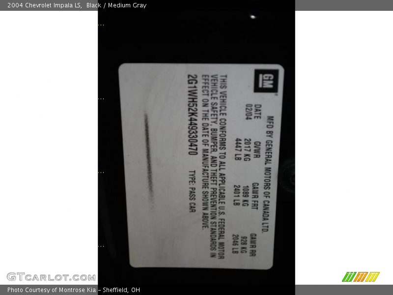 Black / Medium Gray 2004 Chevrolet Impala LS