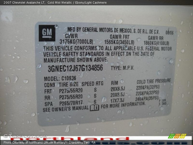 Gold Mist Metallic / Ebony/Light Cashmere 2007 Chevrolet Avalanche LT