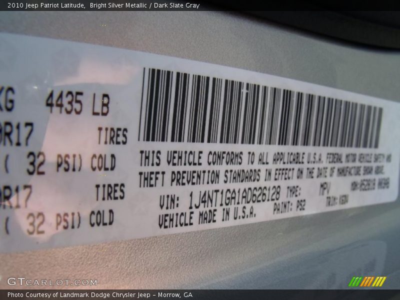Bright Silver Metallic / Dark Slate Gray 2010 Jeep Patriot Latitude